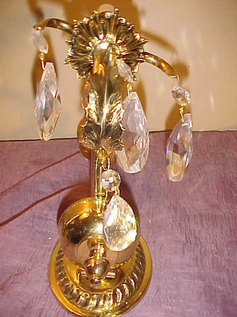 Pair of Attractive Vintage Electric Brass and Crystal Wall Sconces Pair of Attractive Vintage Electric Brass and Crystal Wall Sconces