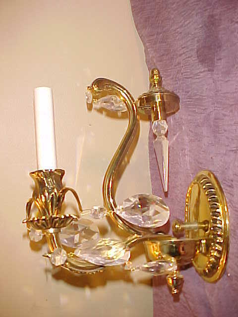 Pair of Attractive Vintage Electric Brass and Crystal Wall Sconces Pair of Attractive Vintage Electric Brass and Crystal Wall Sconces