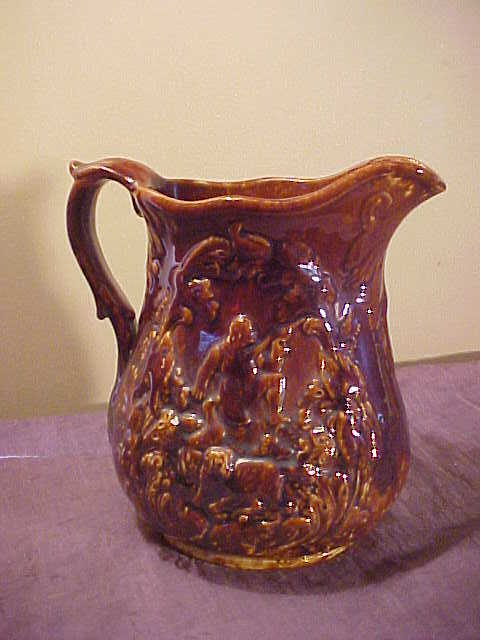 Perfect Antique Bennington English Hunt Scene Pitcher-Free Shipping Perfect Antique Bennington English Hunt Scene Pitcher-Free Shipping