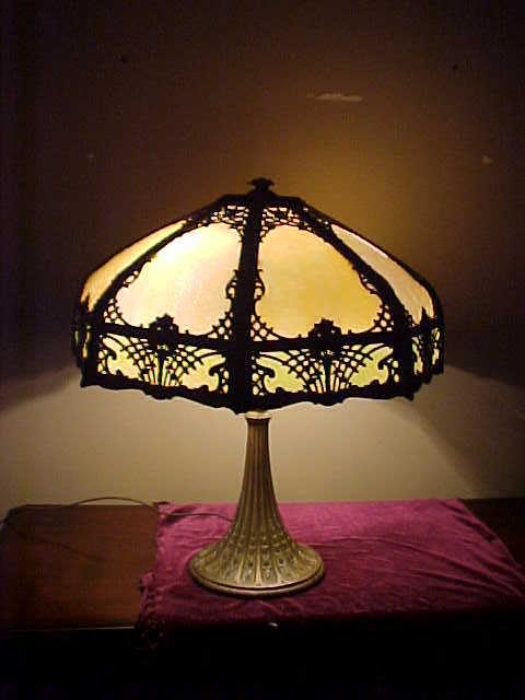 Excellent Large 1920's Art Nouveau Slag Glass Shade Lamp Excellent Large 1920's Art Nouveau Slag Glass Shade Lamp