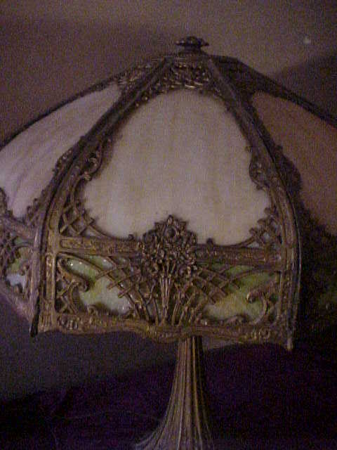 Excellent Large 1920's Art Nouveau Slag Glass Shade Lamp Excellent Large 1920's Art Nouveau Slag Glass Shade Lamp