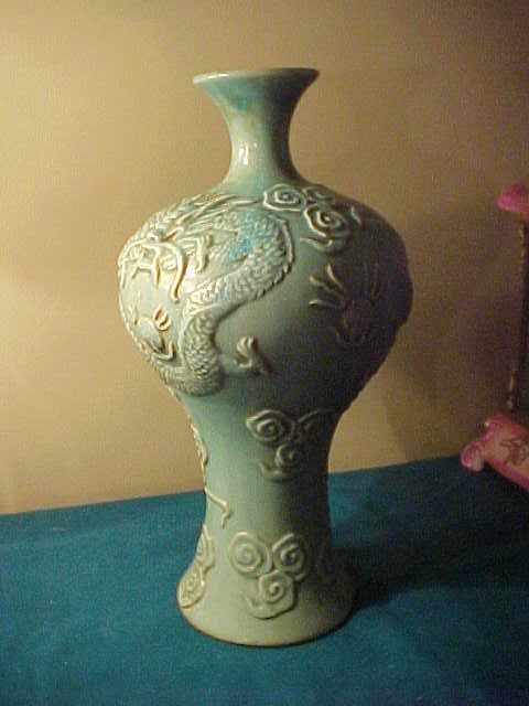 Excellent Early Jade Green Dragon Oriental 17" Vase Excellent Early Jade Green Dragon Oriental 17" Vase