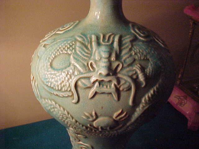 Excellent Early Jade Green Dragon Oriental 17" Vase Excellent Early Jade Green Dragon Oriental 17" Vase