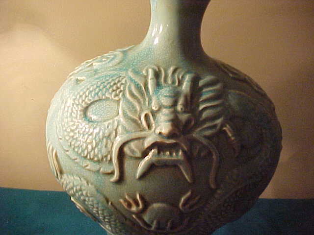 Excellent Early Jade Green Dragon Oriental 17" Vase Excellent Early Jade Green Dragon Oriental 17" Vase