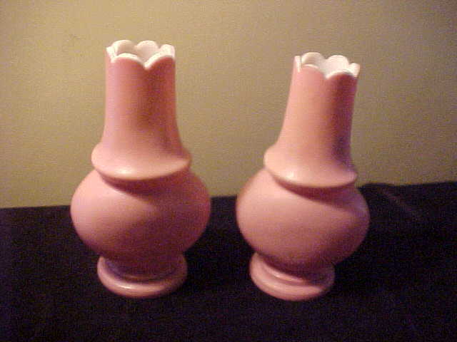 Nice Pair of Early Bristol Style Satin Hand Enamel Painted Vases Nice Pair of Early Bristol Style Satin Hand Enamel Painted Vases