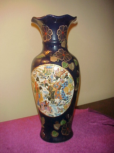 Nice Cobalt Blue Oriental 14" Floor Vase Nice Cobalt Blue Oriental 14" Floor Vase
