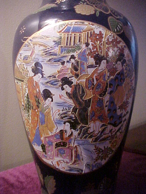 Nice Cobalt Blue Oriental 14" Floor Vase Nice Cobalt Blue Oriental 14" Floor Vase