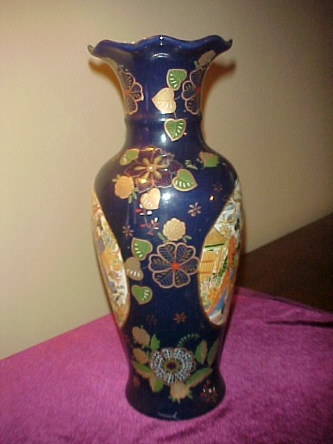 Nice Cobalt Blue Oriental 14" Floor Vase Nice Cobalt Blue Oriental 14" Floor Vase