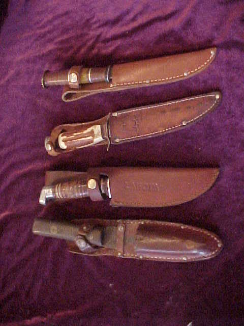 Four Vintage Hunting Knifes - Monarch, Primitive,& Unusual Handled Four Vintage Hunting Knifes - Monarch, Primitive,& Unusual Handled