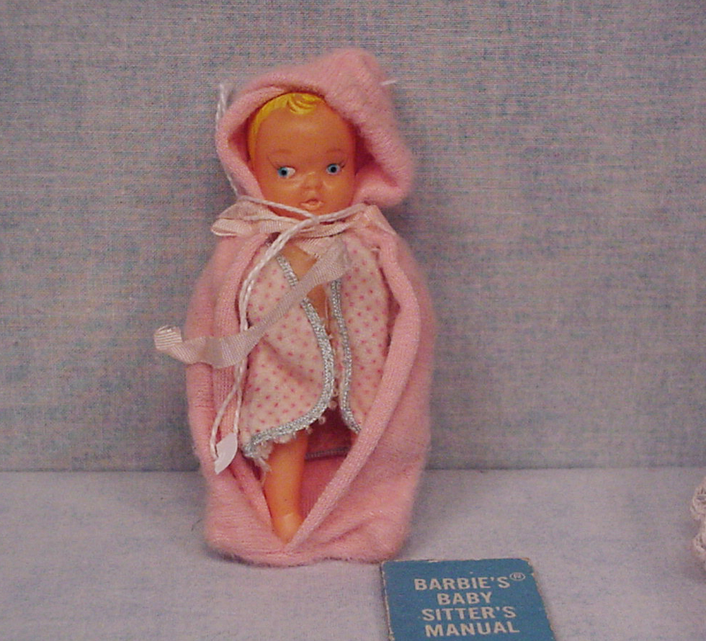 Vintage Barbie Baby Sits Baby and Accessories from galaxydollsandtoys