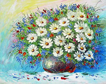 "Still life with camomiles" oil painting of Anuch Amerijn. "Still life with camomiles" oil painting of Anuch Amerijn.