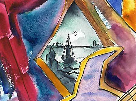 "Lunar melody" jazz watercolor in cubism style of of Smirnoff Boris. "Lunar melody" jazz watercolor in cubism style of of Smirnoff Boris.
