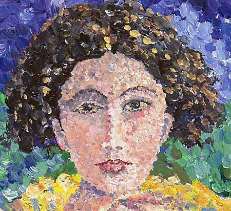 Lovely "Mademoiselle Lili" original painting of F.Mathieu in pointillism style. Lovely "Mademoiselle Lili" original painting of F.Mathieu in pointillism style.