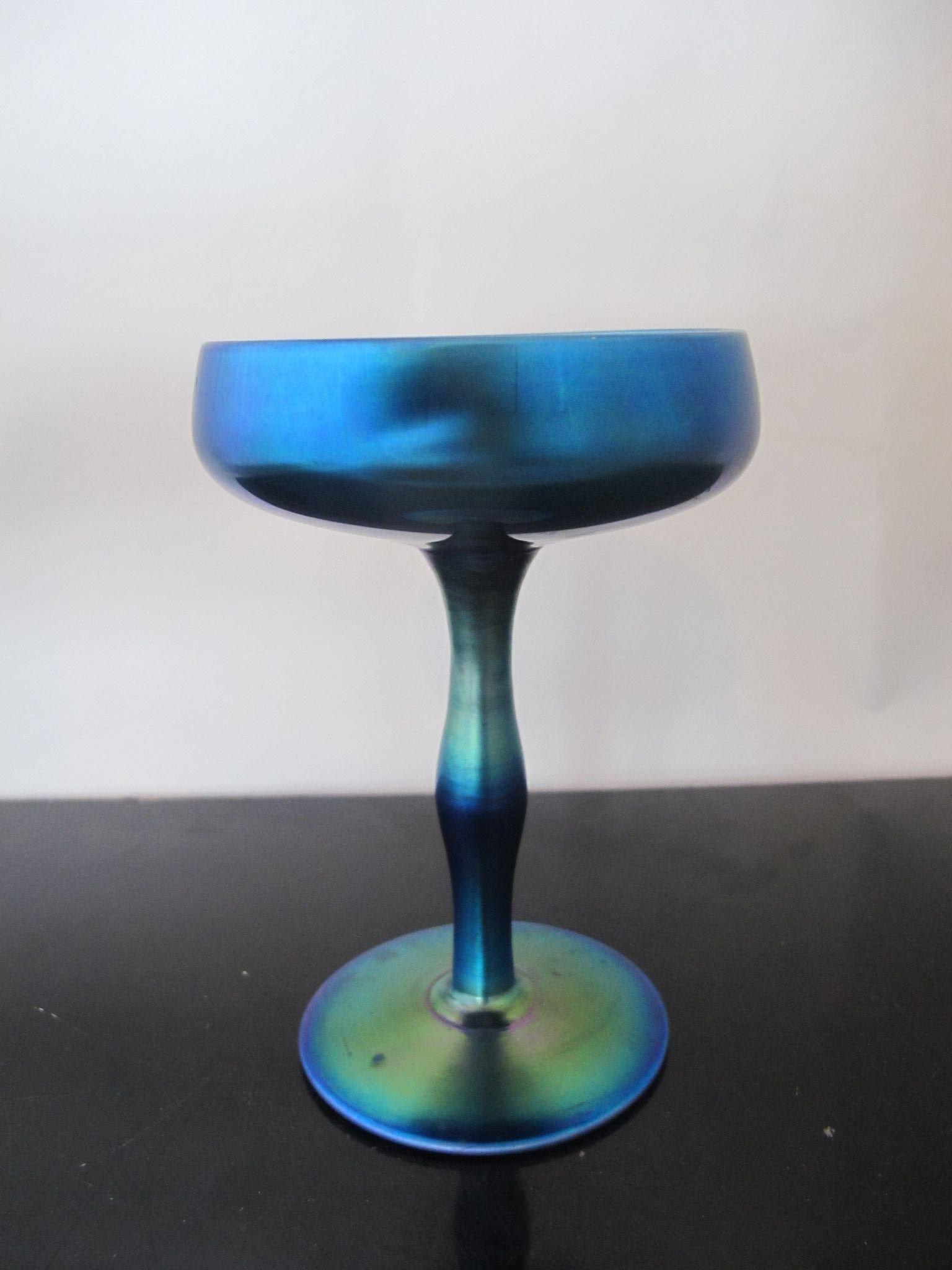 Blue Steuben Aurene compote Blue Steuben Aurene compote