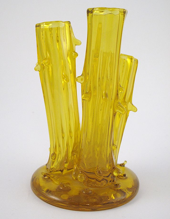 Steuben Bristol Yellow Three Stump Vase Steuben Bristol Yellow Three Stump Vase