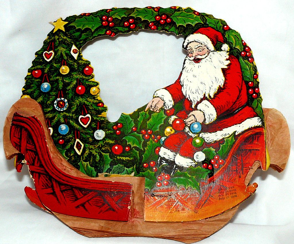 Beistle Honeycomb Santa in Sleigh Christmas Basket – 1920s Nice! Beistle Honeycomb Santa in Sleigh Christmas Basket – 1920s Nice!