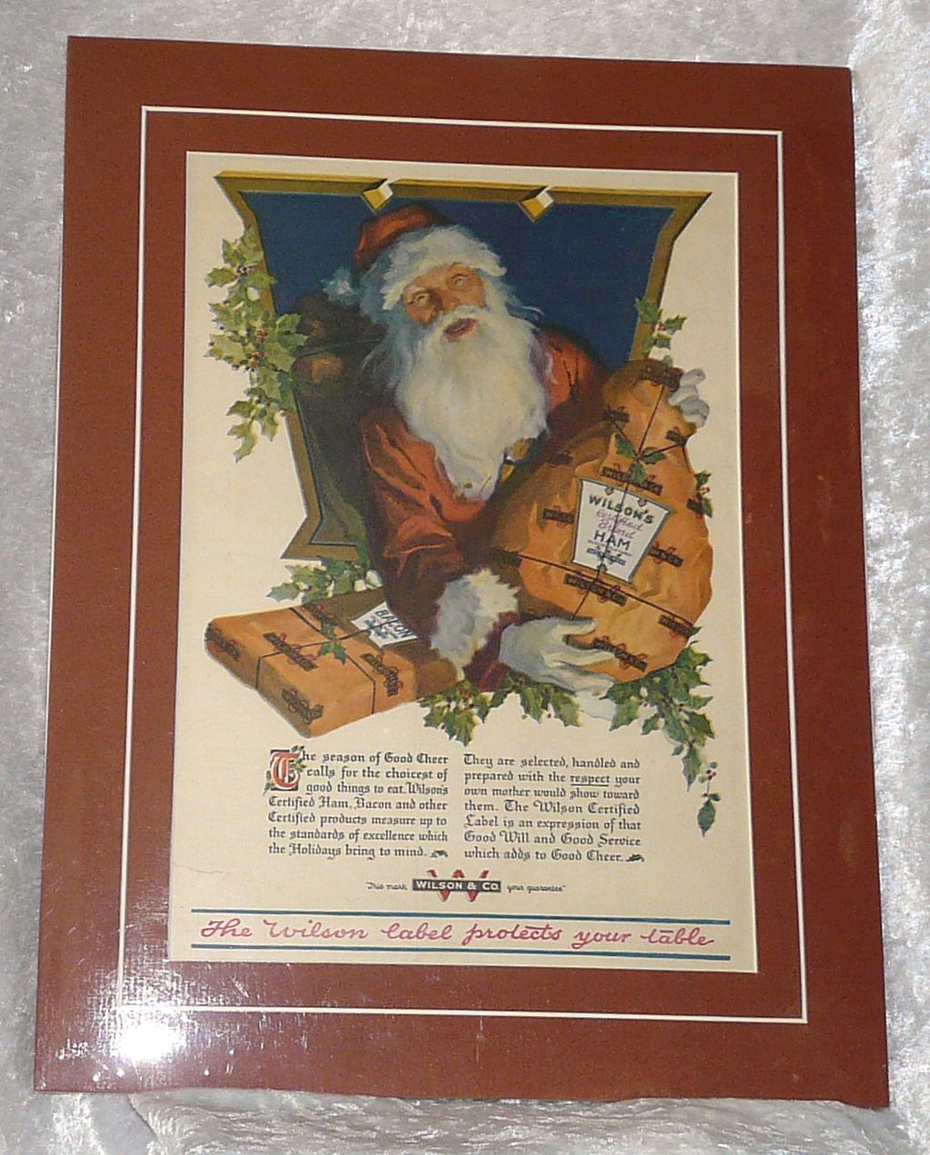 Santa Claus Wilson Certified Ham early Christmas Advertisement Mounted matted ready to frame! Santa Claus Wilson Certified Ham early Christmas Advertisement Mounted matted ready to frame!