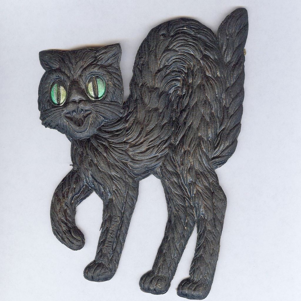 Small - German made Black cat die cut 1920-30s Cute! Scary! Left face! Small - German made Black cat die cut 1920-30s Cute! Scary! Left face!