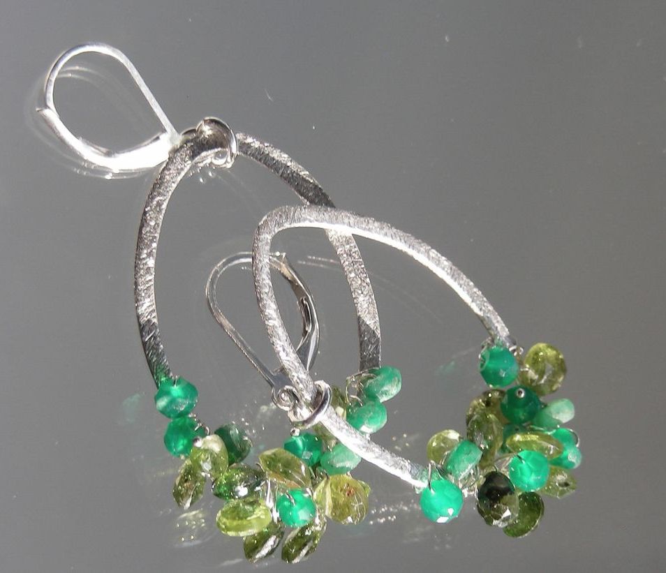 Emerald, Tourmaline, Peridot, and Green Onyx Hoop Earrings Emerald, Tourmaline, Peridot, and Green Onyx Hoop Earrings