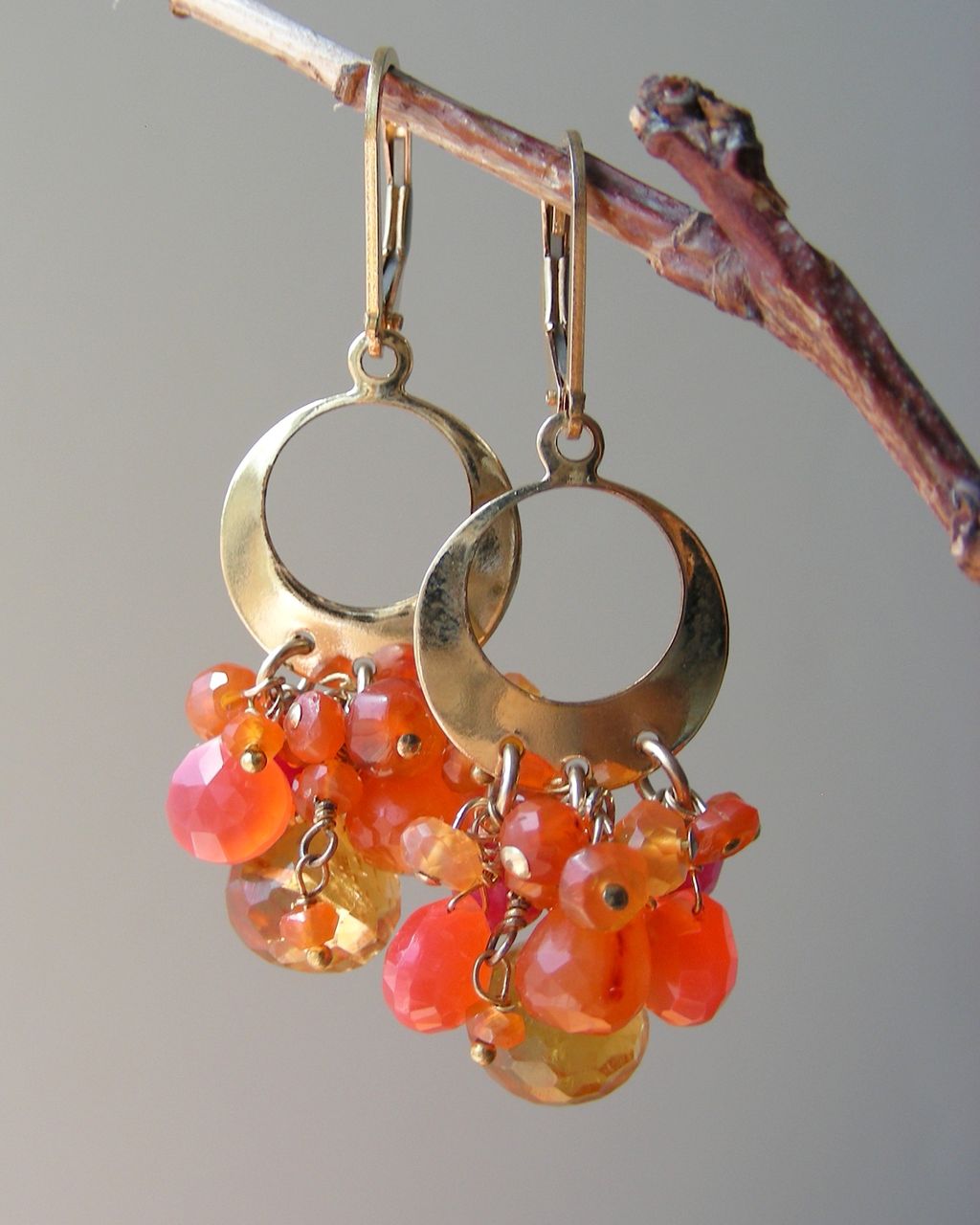 Citrine, Carnelian, Chalcedony Contemporary Earrings Citrine, Carnelian, Chalcedony Contemporary Earrings