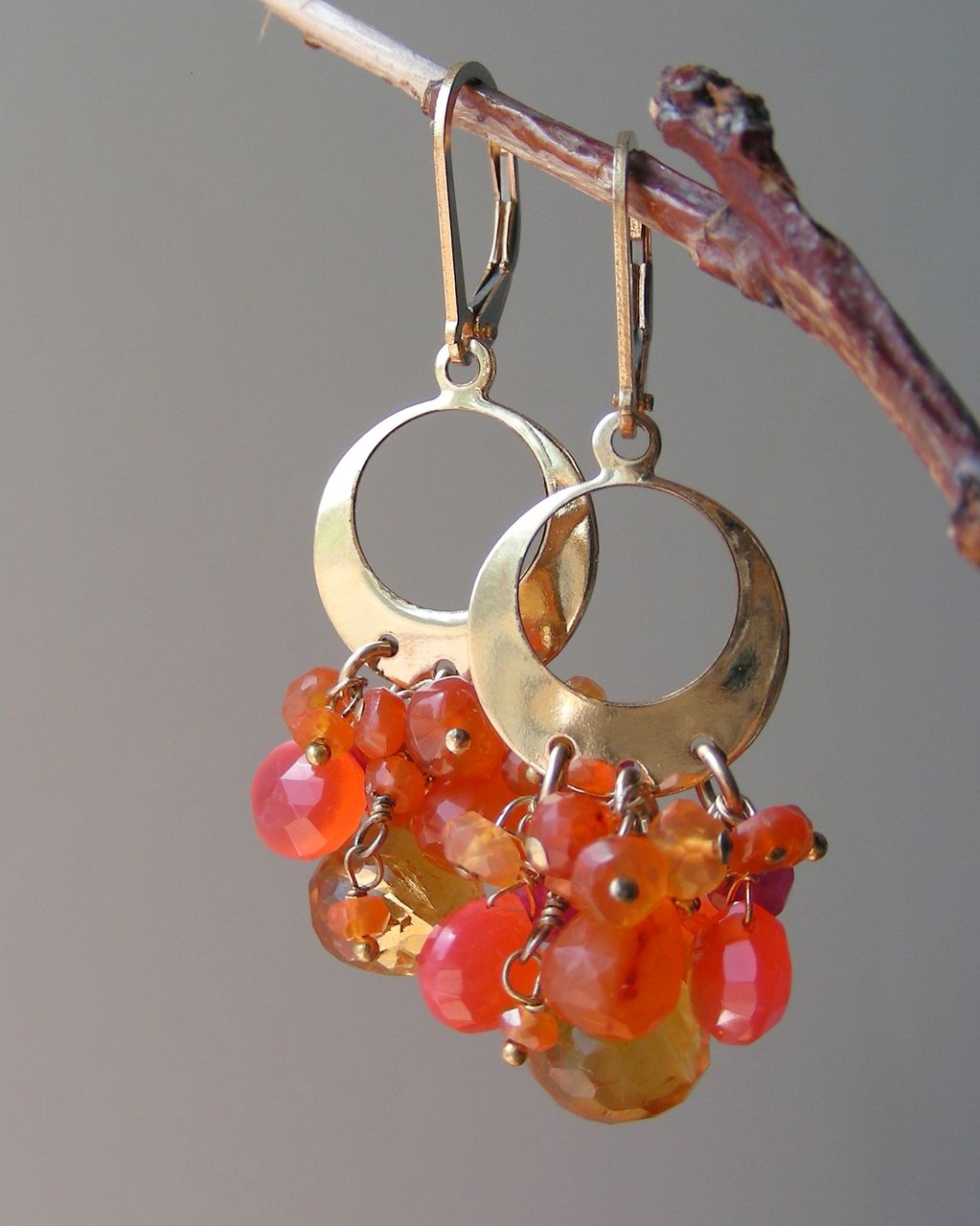 Citrine, Carnelian, Chalcedony Contemporary Earrings Citrine, Carnelian, Chalcedony Contemporary Earrings