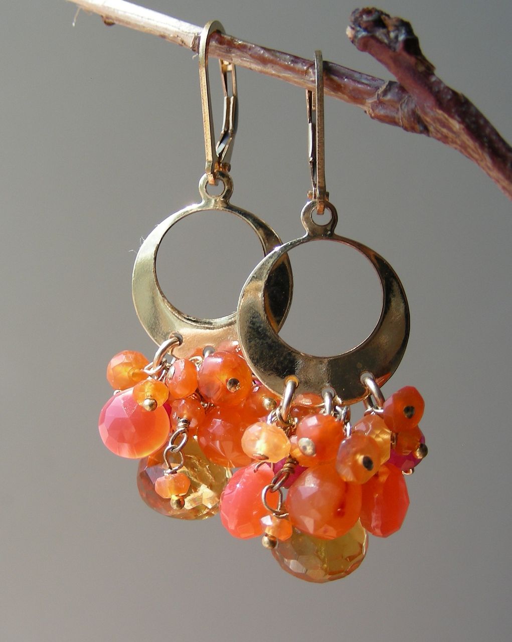 Citrine, Carnelian, Chalcedony Contemporary Earrings Citrine, Carnelian, Chalcedony Contemporary Earrings