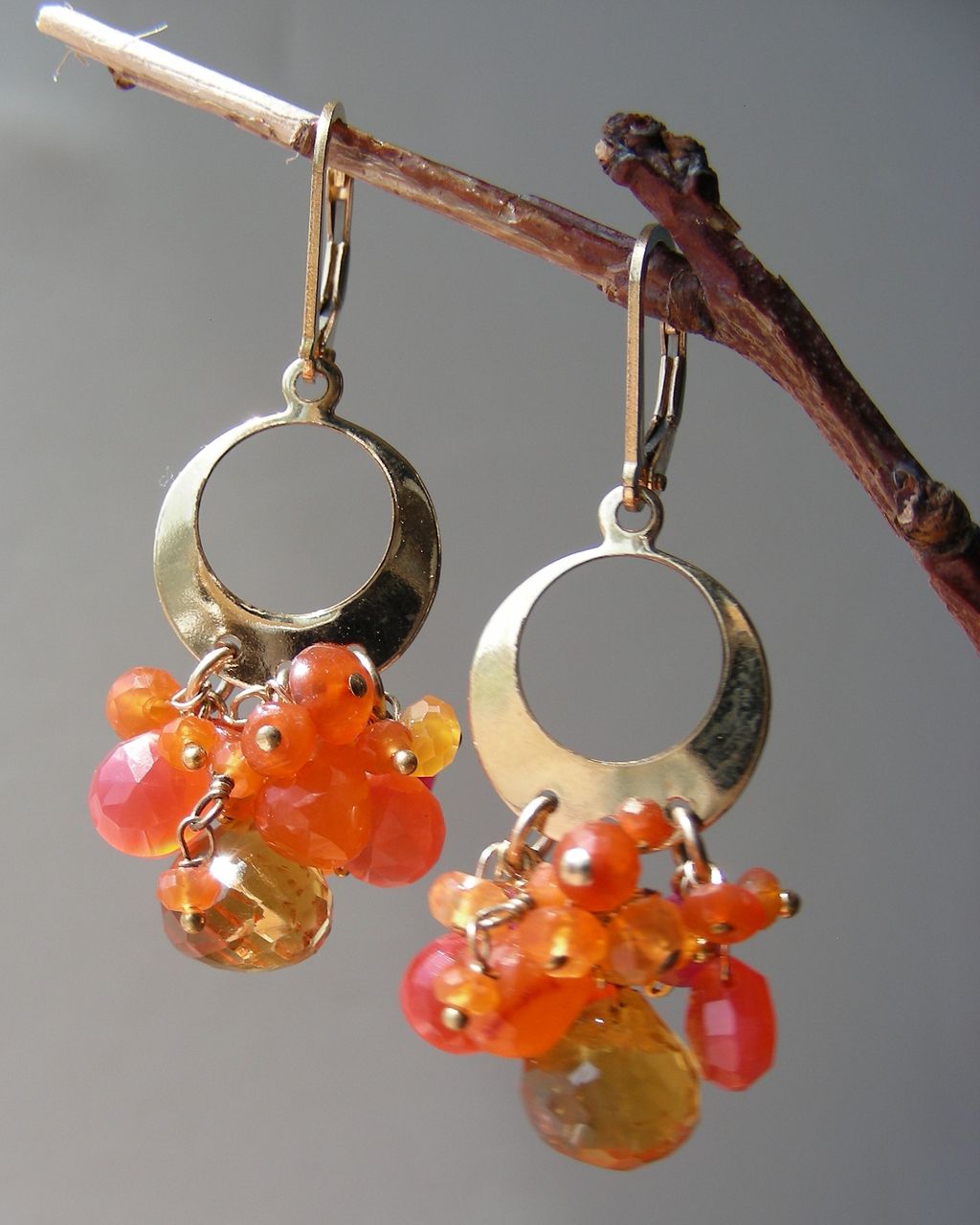 Citrine, Carnelian, Chalcedony Contemporary Earrings Citrine, Carnelian, Chalcedony Contemporary Earrings