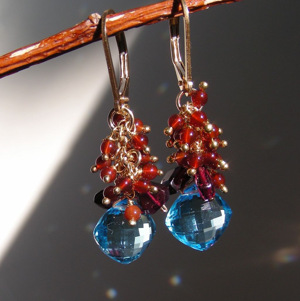 Swiss Blue Topaz and Garnet Cascade Earrings Swiss Blue Topaz and Garnet Cascade Earrings