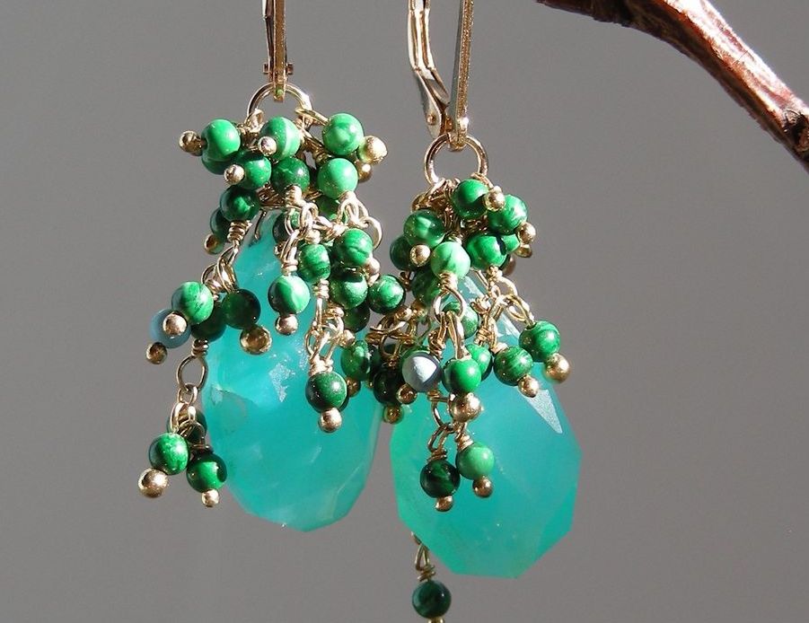 Peruvian Opal and Malachite Earrings Peruvian Opal and Malachite Earrings