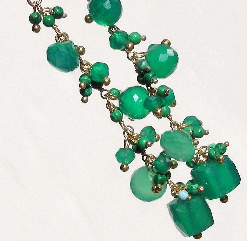 Emerald Green Onyx and Malachite Briolette Waterfall Earrings Emerald Green Onyx and Malachite Briolette Waterfall Earrings