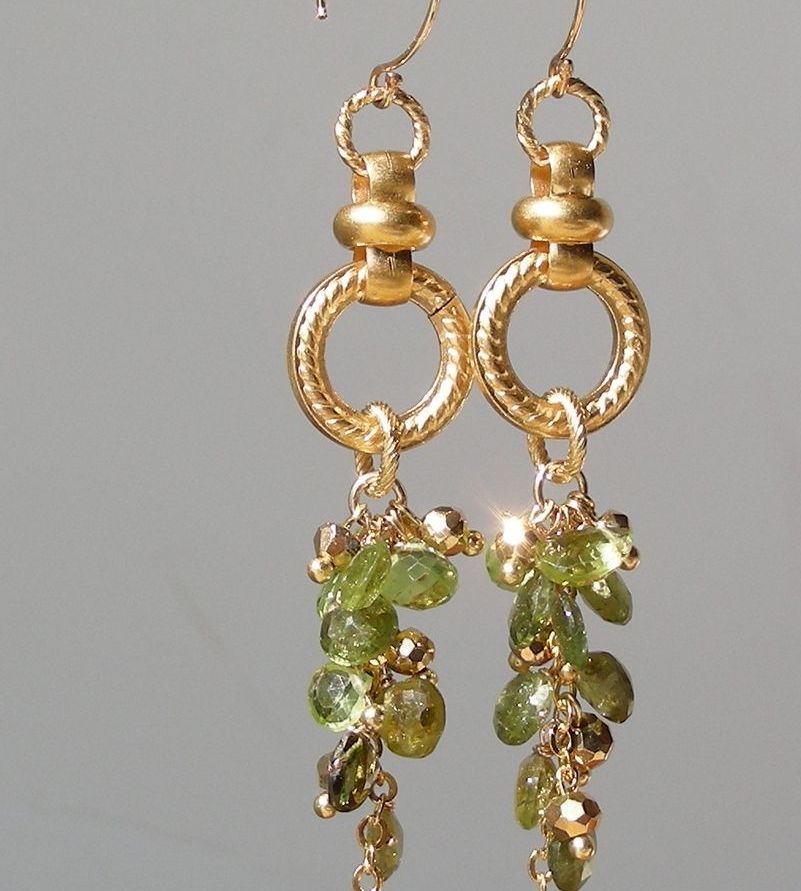 Tourmaline and Peridot Briolette Waterfall Earrings Tourmaline and Peridot Briolette Waterfall Earrings