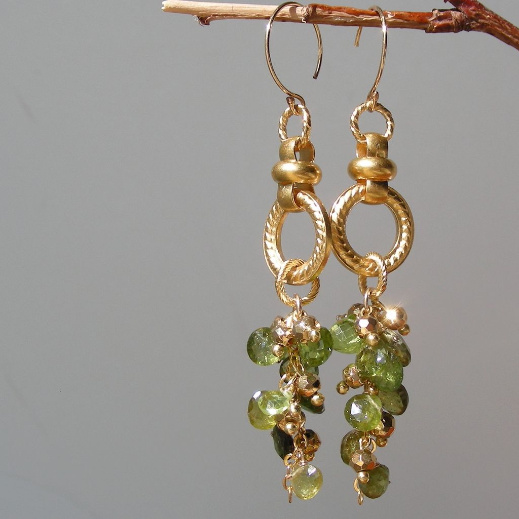 Tourmaline and Peridot Briolette Waterfall Earrings Tourmaline and Peridot Briolette Waterfall Earrings