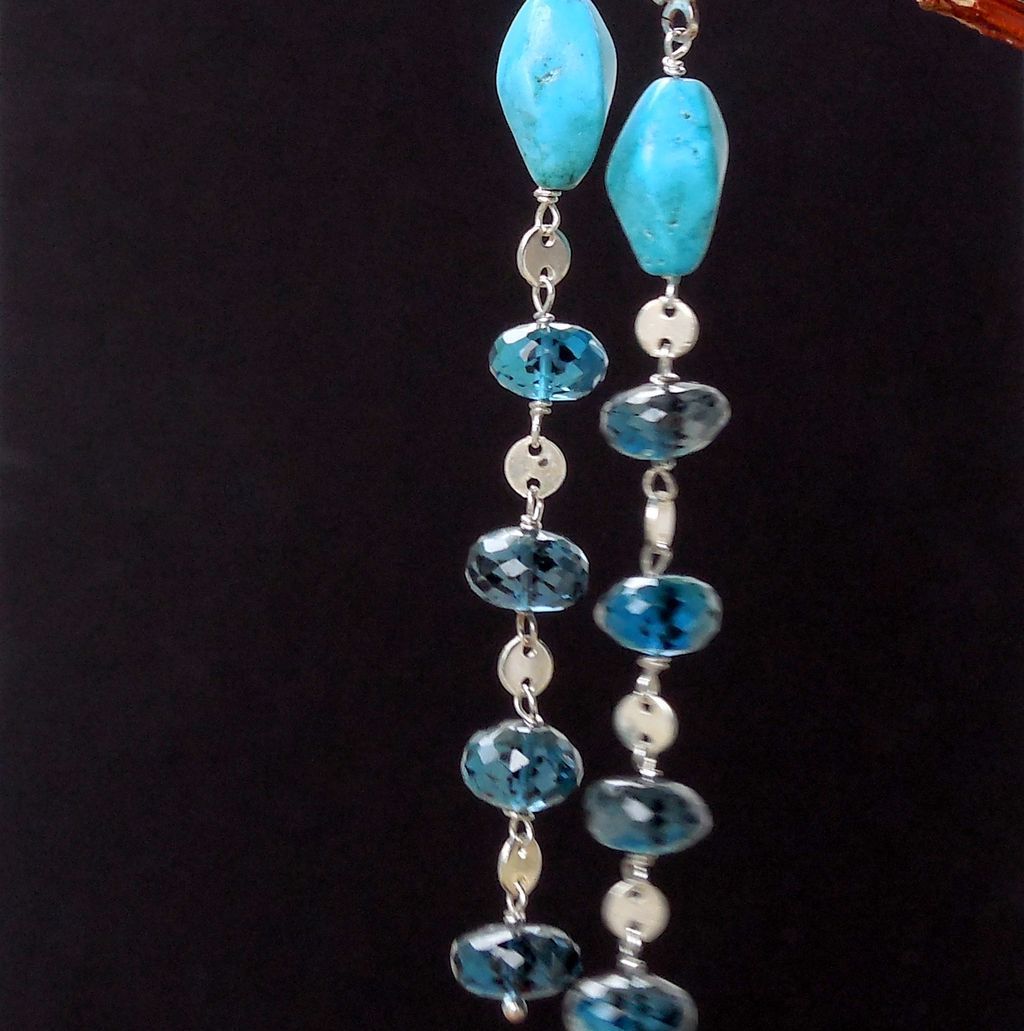 London Blue Topaz and Turquoise Long Contemporary Earrings London Blue Topaz and Turquoise Long Contemporary Earrings