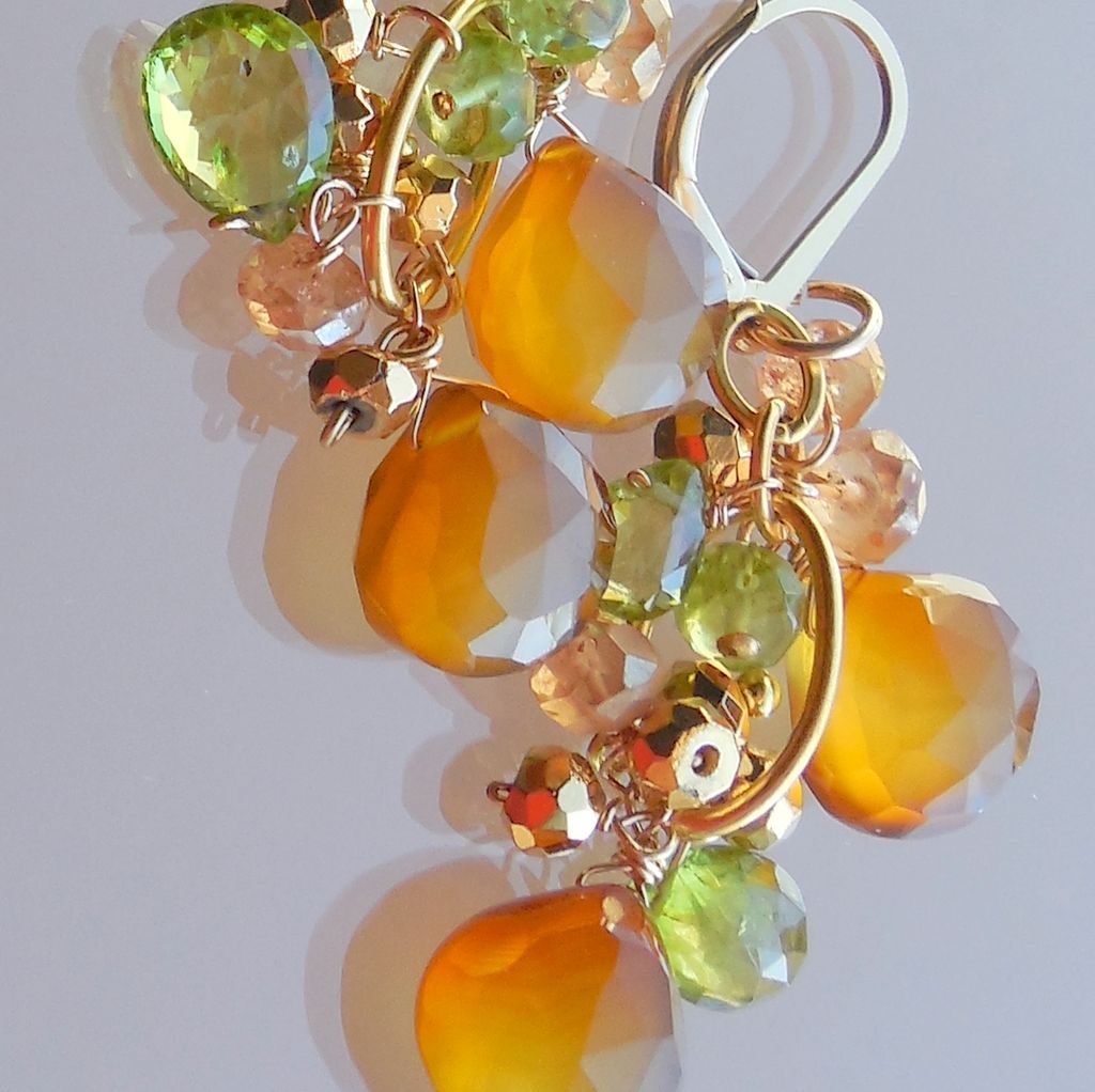 Peridot, Citrine, Pyrite, and Honey Chalcedony Briolette Earrings Peridot, Citrine, Pyrite, and Honey Chalcedony Briolette Earrings