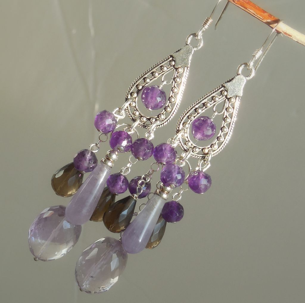 Clearance - Amethyst, Ametrine, and Smoky Quartz Statement Chandelier Earrings Clearance - Amethyst, Ametrine, and Smoky Quartz Statement Chandelier Earrings