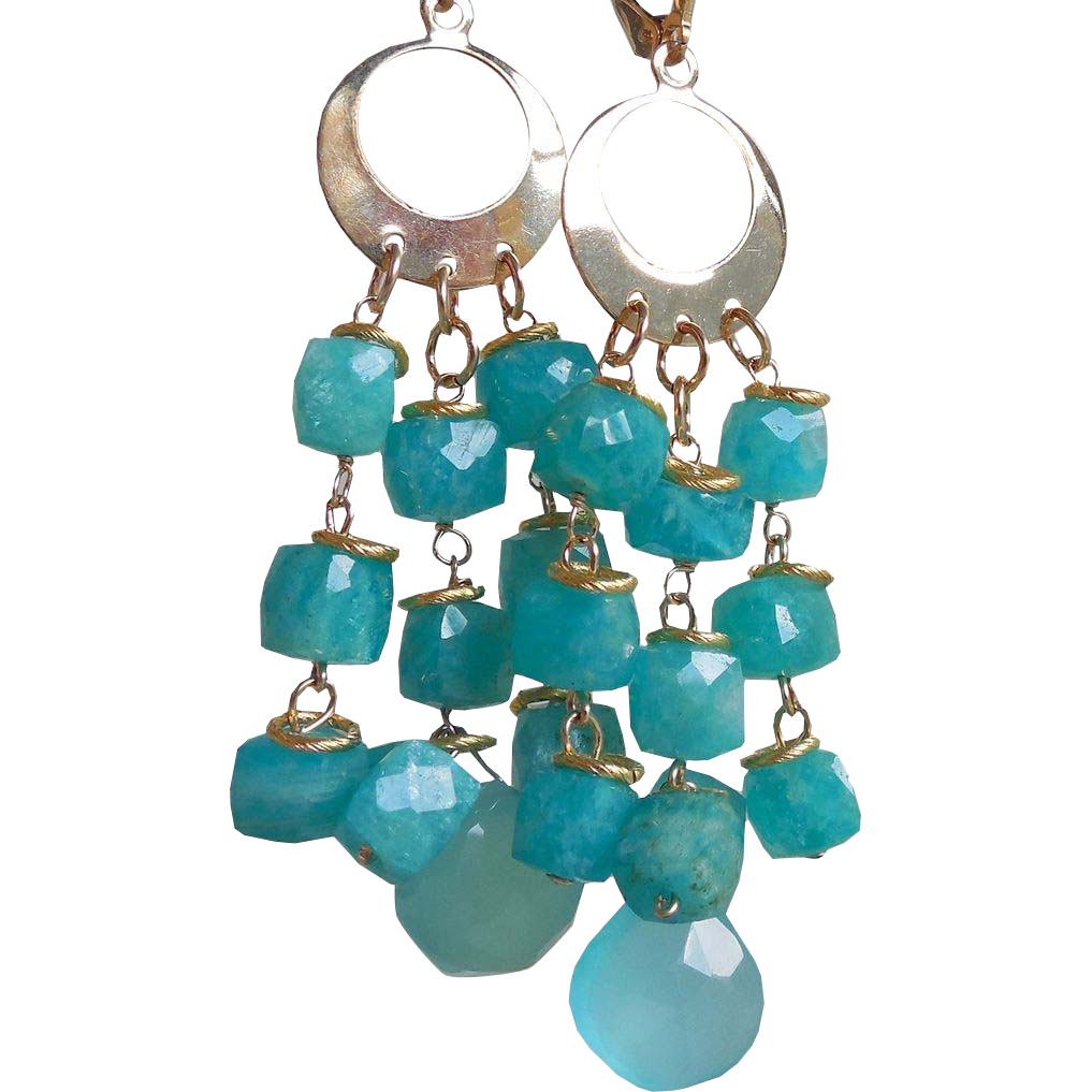 Russian Amazonite and Sea Foam Chalcedony Long Earrings Russian Amazonite and Sea Foam Chalcedony Long Earrings