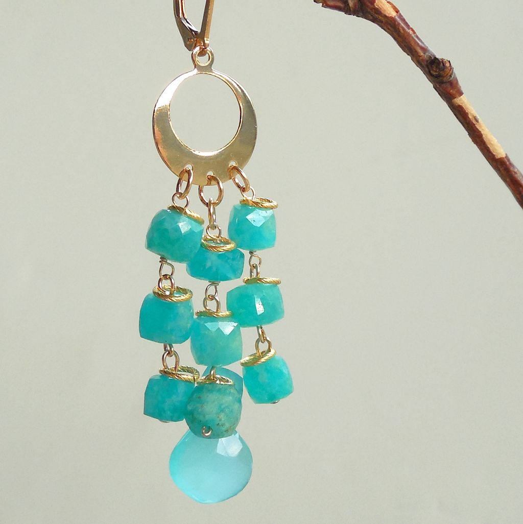 Russian Amazonite and Sea Foam Chalcedony Long Earrings Russian Amazonite and Sea Foam Chalcedony Long Earrings