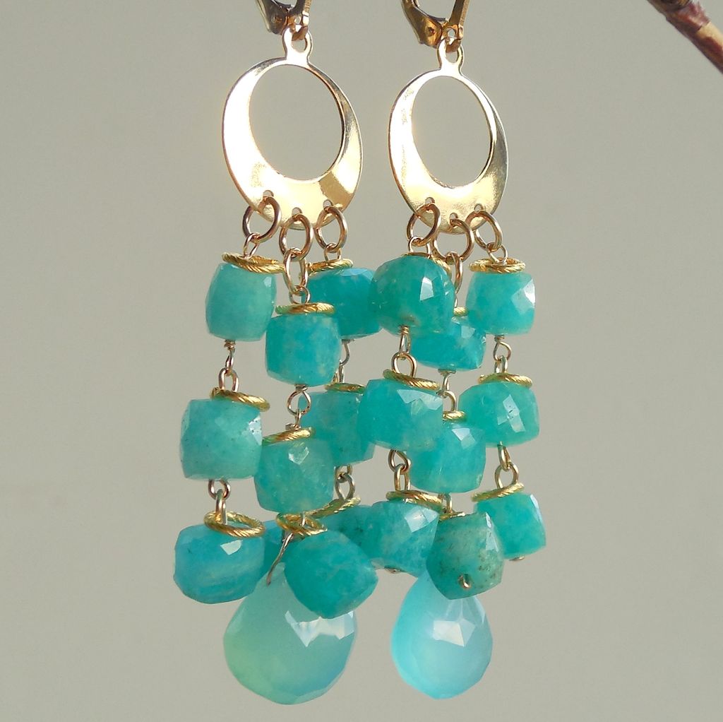 Russian Amazonite and Sea Foam Chalcedony Long Earrings Russian Amazonite and Sea Foam Chalcedony Long Earrings