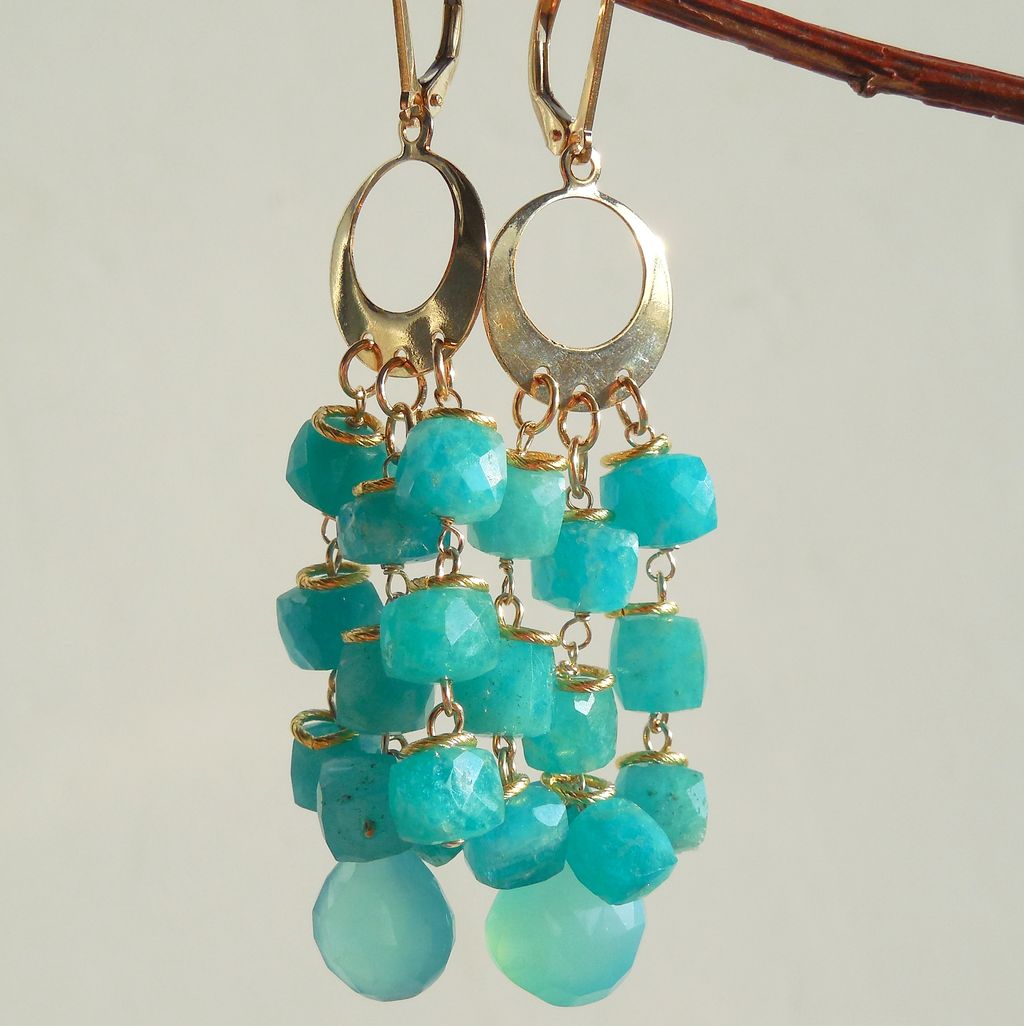 Russian Amazonite and Sea Foam Chalcedony Long Earrings Russian Amazonite and Sea Foam Chalcedony Long Earrings