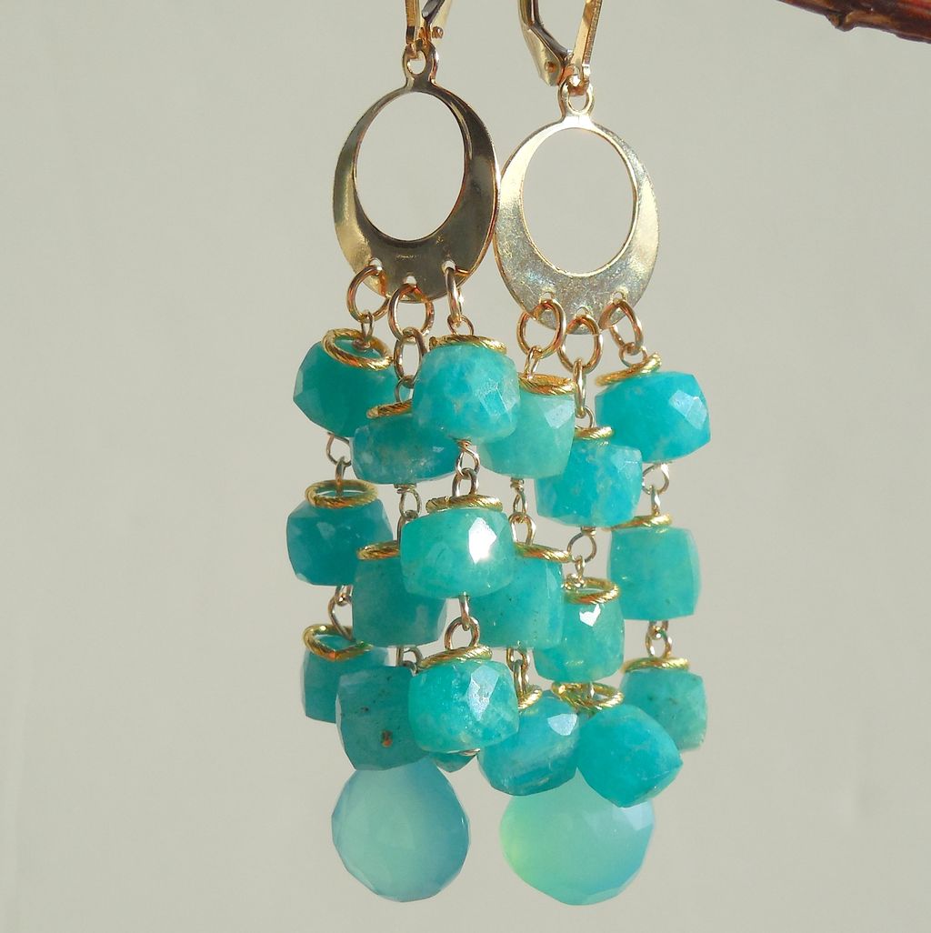 Russian Amazonite and Sea Foam Chalcedony Long Earrings Russian Amazonite and Sea Foam Chalcedony Long Earrings