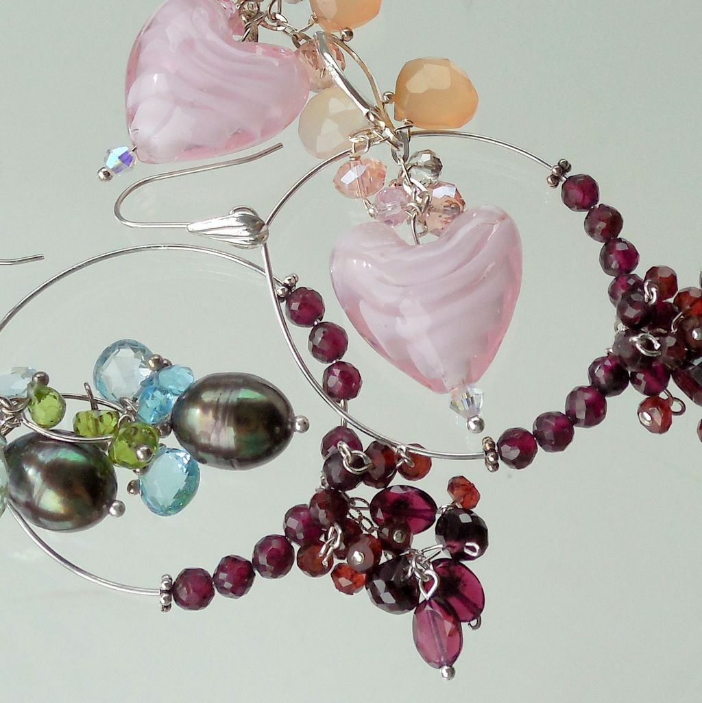 RESERVED - Pretty in Pink Glass Heart Chalcedony Crystal Earrings RESERVED - Pretty in Pink Glass Heart Chalcedony Crystal Earrings
