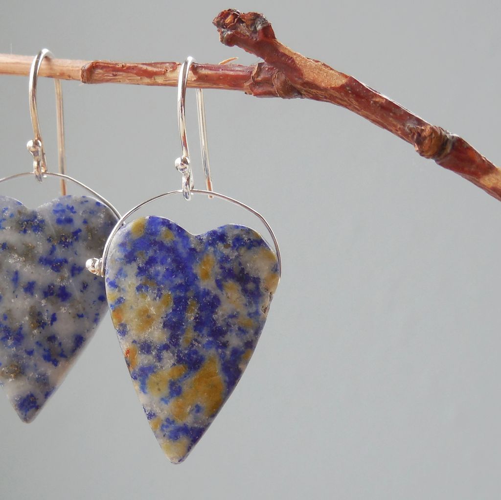 RESERVED - Lapis Lazuli Hearts Sterling Silver Drop Earrings RESERVED - Lapis Lazuli Hearts Sterling Silver Drop Earrings