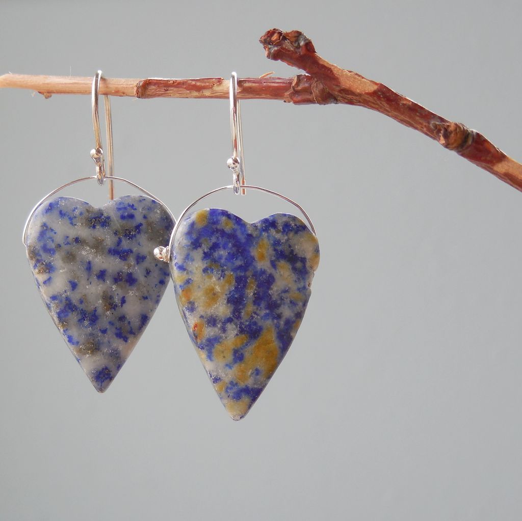 RESERVED - Lapis Lazuli Hearts Sterling Silver Drop Earrings RESERVED - Lapis Lazuli Hearts Sterling Silver Drop Earrings