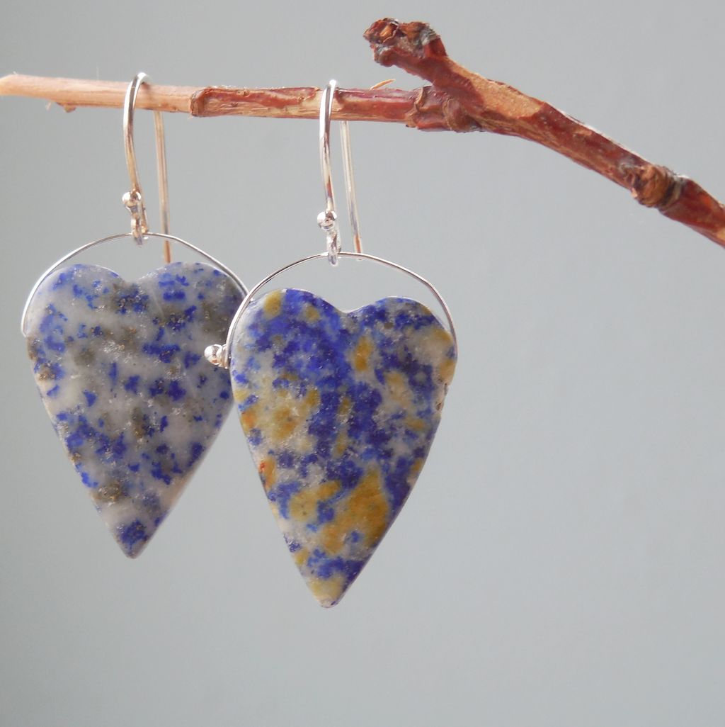 RESERVED - Lapis Lazuli Hearts Sterling Silver Drop Earrings RESERVED - Lapis Lazuli Hearts Sterling Silver Drop Earrings