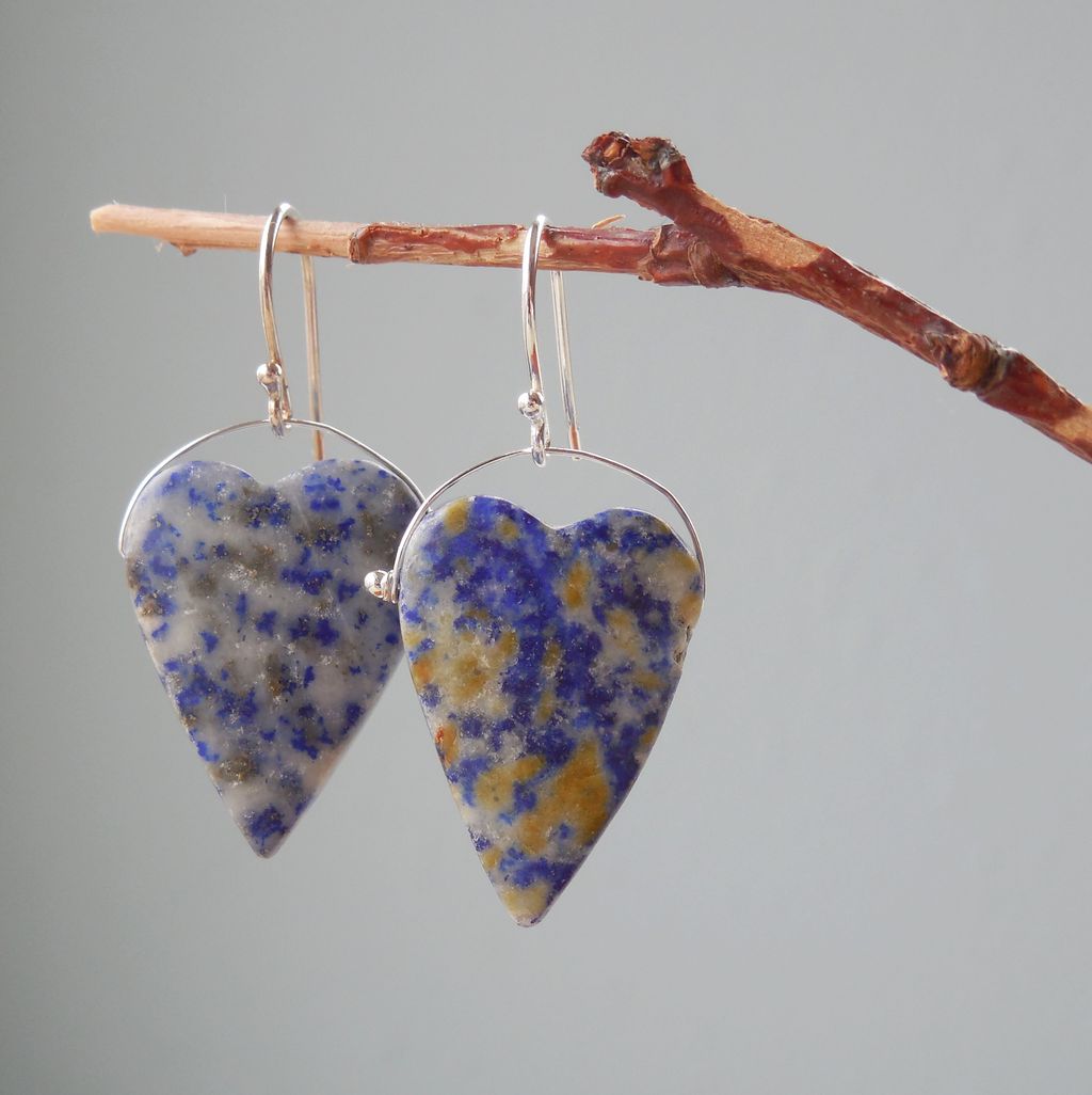 RESERVED - Lapis Lazuli Hearts Sterling Silver Drop Earrings RESERVED - Lapis Lazuli Hearts Sterling Silver Drop Earrings