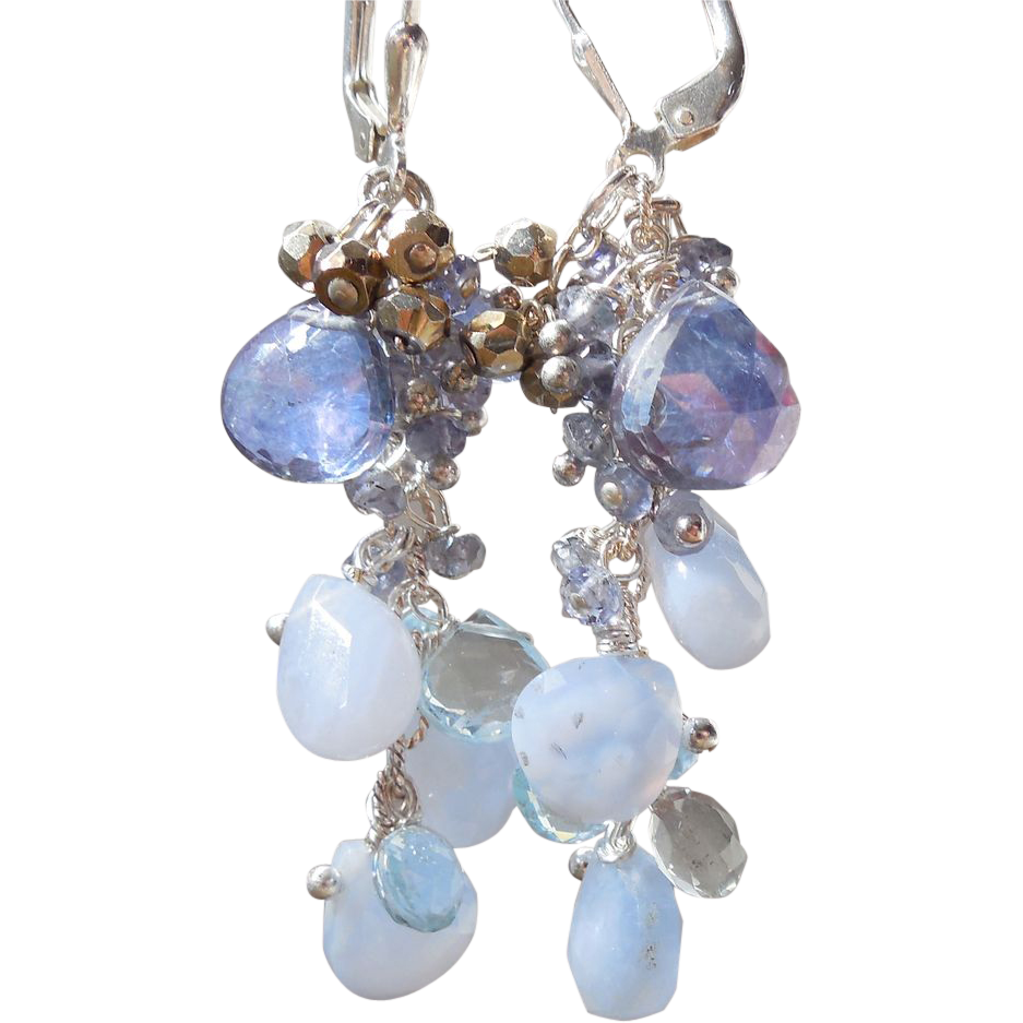 RESERVED Tanzanite, Blue Topaz, Chalcedony, Blue Lace Agate Waterfall Earrings RESERVED Tanzanite, Blue Topaz, Chalcedony, Blue Lace Agate Waterfall Earrings