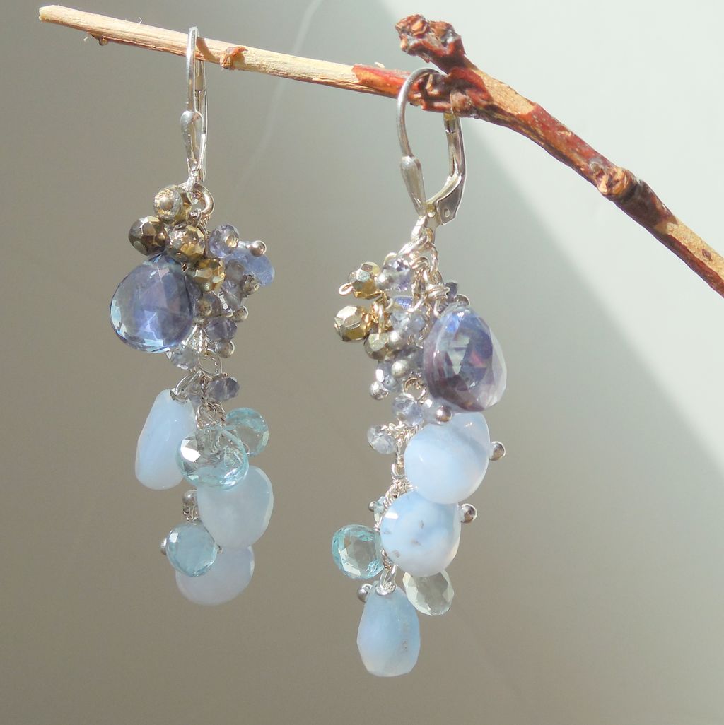 RESERVED Tanzanite, Blue Topaz, Chalcedony, Blue Lace Agate Waterfall Earrings RESERVED Tanzanite, Blue Topaz, Chalcedony, Blue Lace Agate Waterfall Earrings