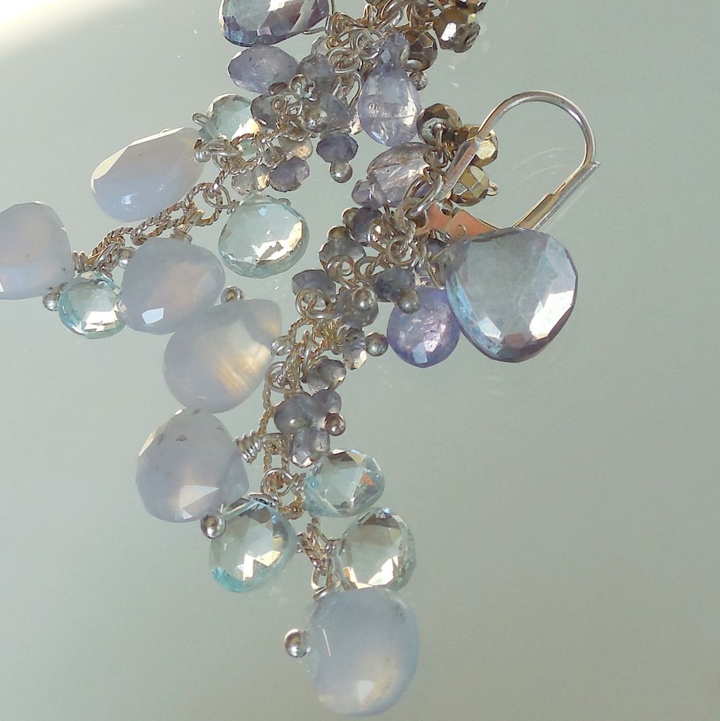 RESERVED Tanzanite, Blue Topaz, Chalcedony, Blue Lace Agate Waterfall Earrings RESERVED Tanzanite, Blue Topaz, Chalcedony, Blue Lace Agate Waterfall Earrings
