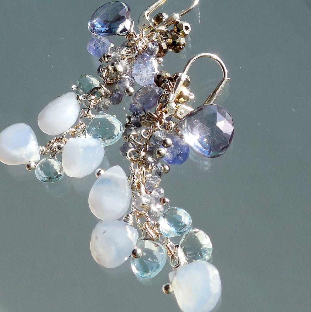 RESERVED Tanzanite, Blue Topaz, Chalcedony, Blue Lace Agate Waterfall Earrings RESERVED Tanzanite, Blue Topaz, Chalcedony, Blue Lace Agate Waterfall Earrings