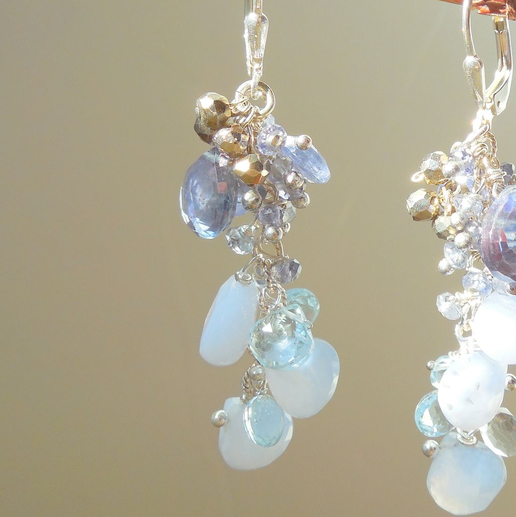 RESERVED Tanzanite, Blue Topaz, Chalcedony, Blue Lace Agate Waterfall Earrings RESERVED Tanzanite, Blue Topaz, Chalcedony, Blue Lace Agate Waterfall Earrings